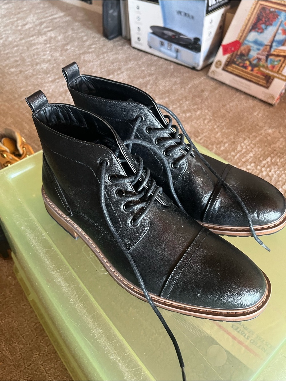 Perry Ellis Portfolio Men's Black Lace-Up Leather Ankle Boots